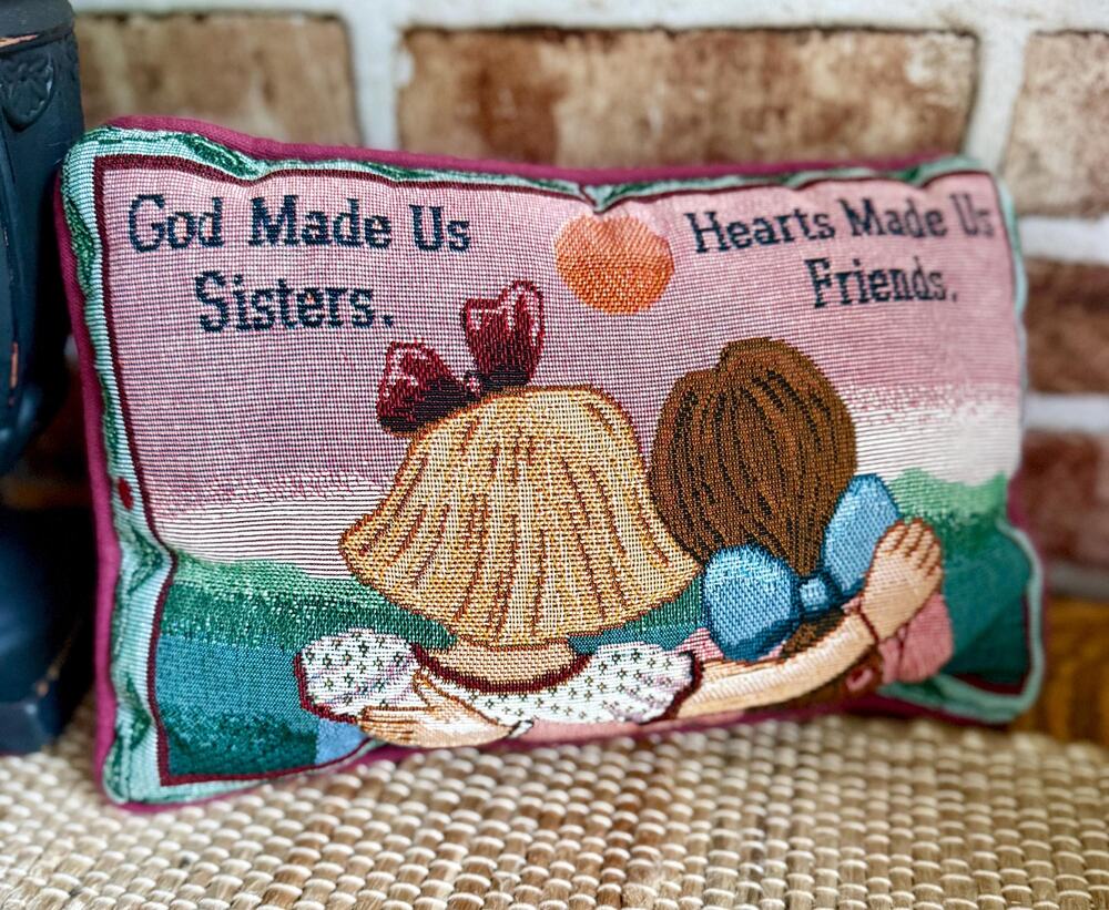 Sisters Tapestry Pillow | Vintage 1990s God Made Us Sisters Friendship Pillow